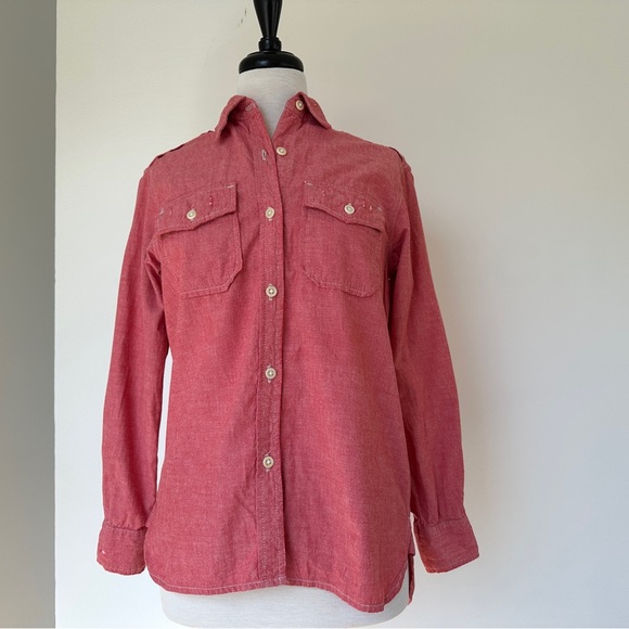 Current/Elliott The Perfect Shirt Red Chambray - Picture 1 of 9